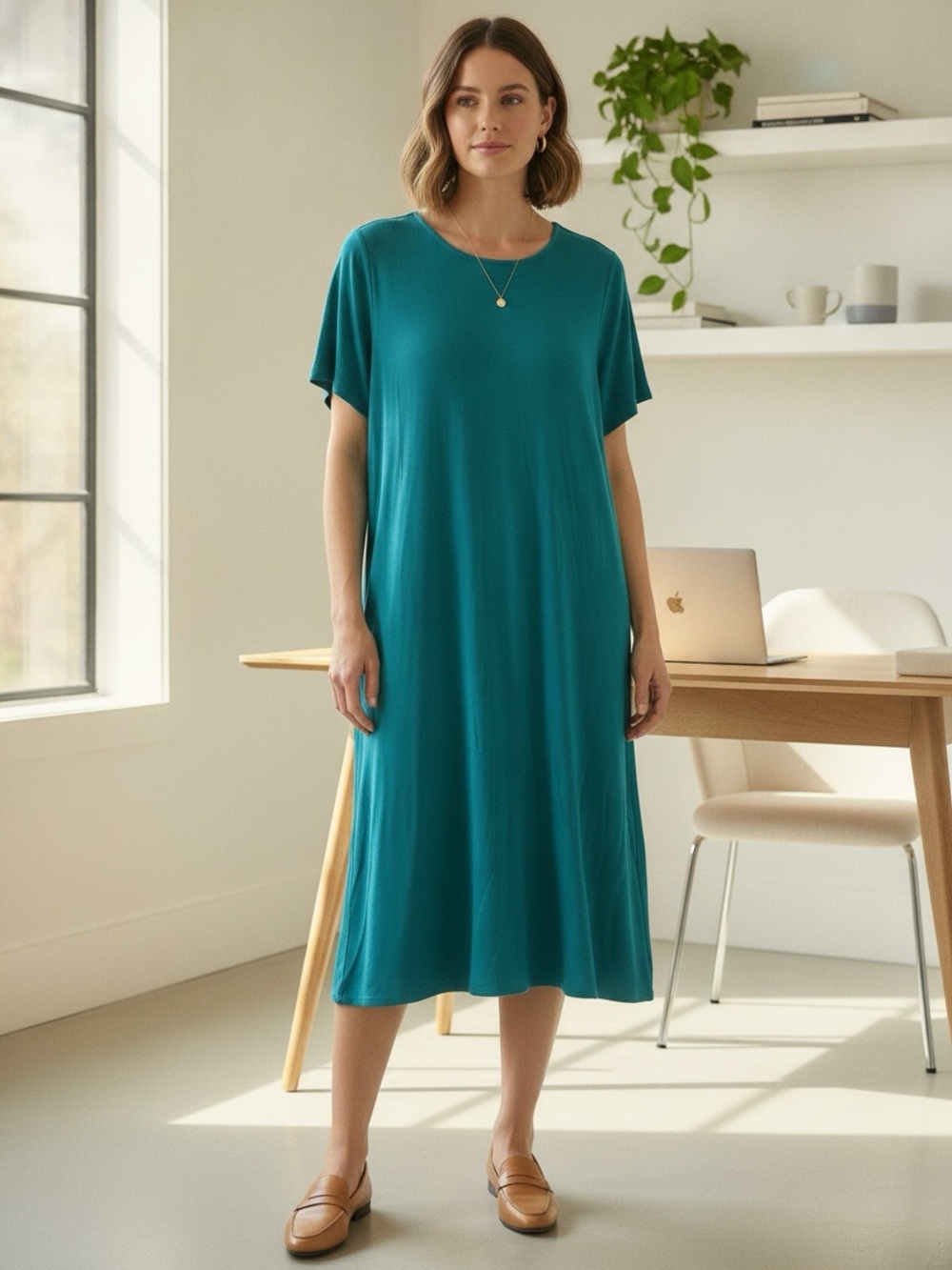 J. JILL Wearever Collection Short Sleeve Teal Shirt Dress Size X-Large